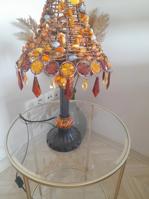 Vintage Hollywood Regency Bernstein Kristall Tischlampe