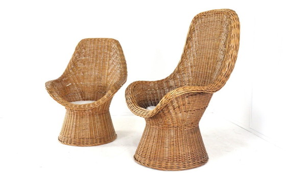 Image 1 of Set van 2 vintage rattan rotan stoelen fauteuils met kussentje