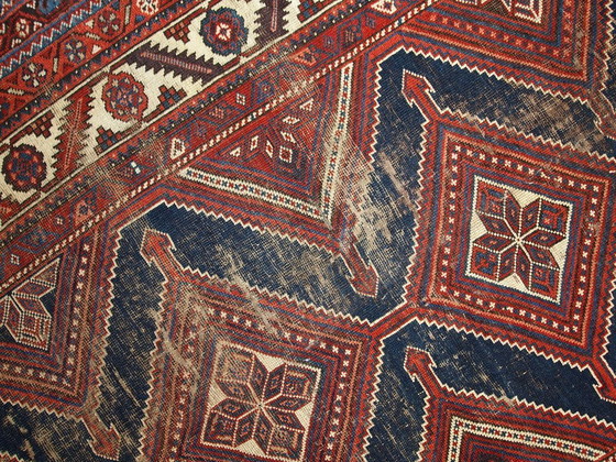 Image 1 of Handgemaakt antiek Perzisch Shiraz-tapijt met een verweerde look, 152 cm x 342 cm, 1900 - 1C464