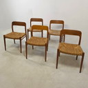 Set di 5 sedie da pranzo di Niels Møller, anni '70, in teak, design danese.