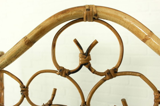 Image 1 of Paravento vintage in rattan – Paravento pieghevole decorato (anni '70)