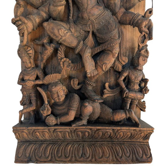 Wanddecoratie Antiek Houten Durga Wandpaneel – Zuid-India Tempelreliëf – Lot 195 – Wood (photo 5 of 5)