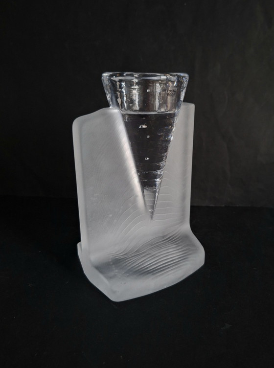 Image 1 of Kosta Boda crystal candlestick, Ice Age style. Designed by Kjell Engman in 2004.