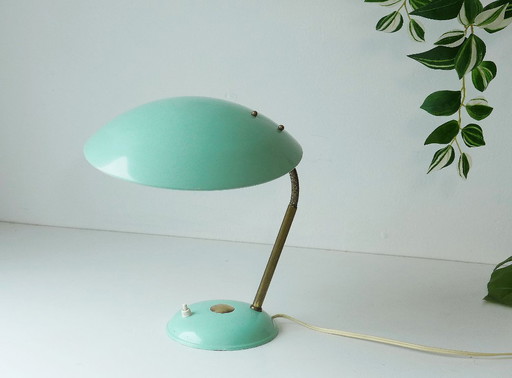 Lampe de table vintage, lampe de bureau, années 50, 60, 70, lampe cosaque en métal en forme d'OVNI, vert menthe