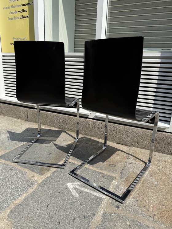 Image 1 of Klass" designstoelen - wengéhout en chromen poten