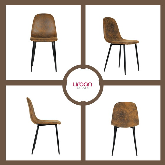 Image 1 of 4x Urban Meuble Chaises de Salle à Manger Scandinaves Vintage Suède Marron Rétro