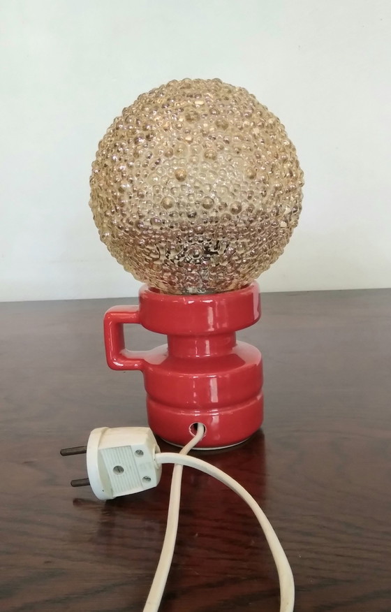 Image 1 of Space Age table lamp, red ceramic and bubble glass
