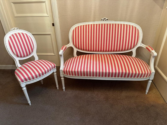 Conjunto de sofá de 2 plazas y silla estilo Luis XVI, siglo XX – Style Louis XVI, Sofás de 2 plazas, Wood (photo 2 of 15)