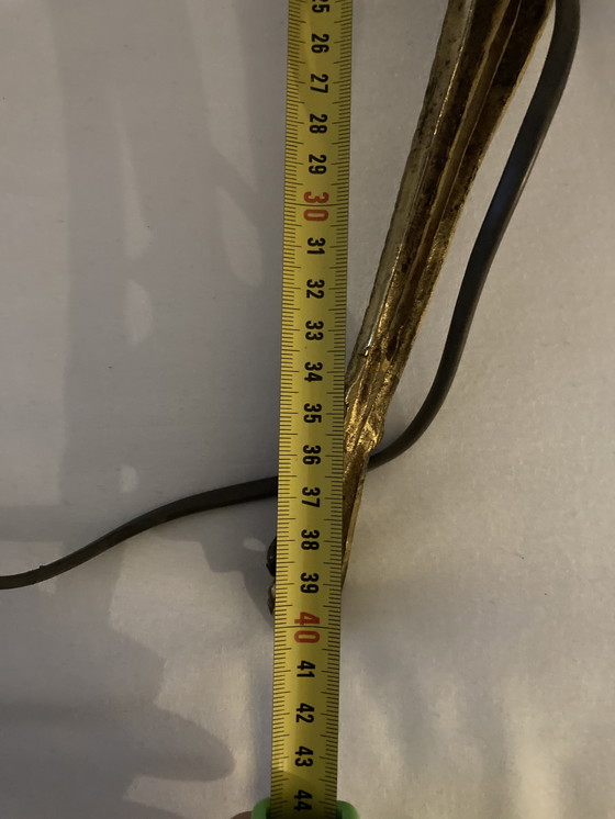 Image 1 of Wandleuchte mit Kranichmotiv aus vergoldeter Bronze – Cheuret- und Glasschirm, signiert Scheider