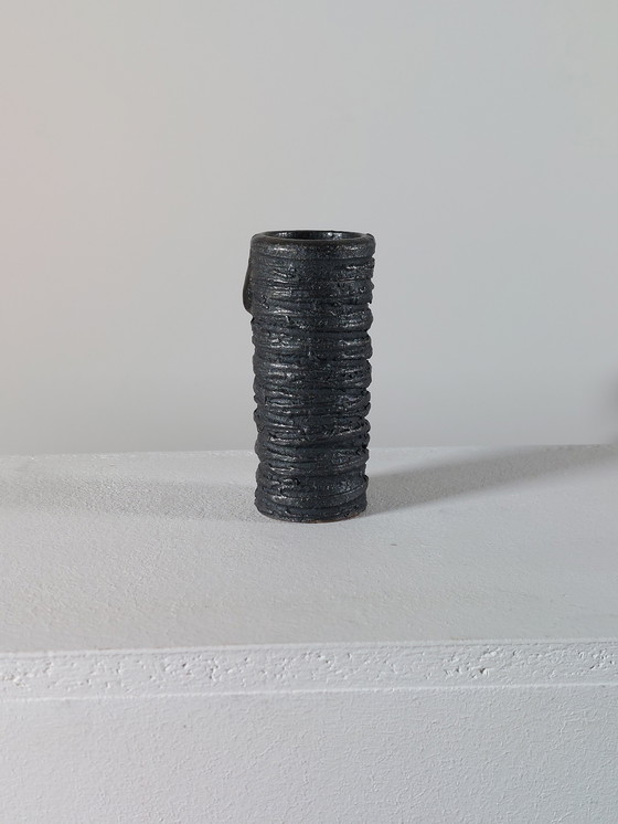 Image 1 of Small vintage mid-century brutalist vase with oxide glaze