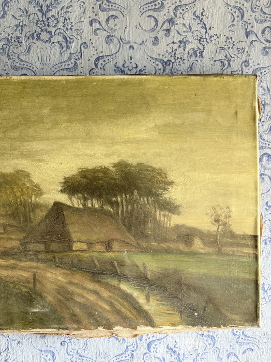 Image 1 of Painting on canvas of an old farm landscape in Northern Europe 