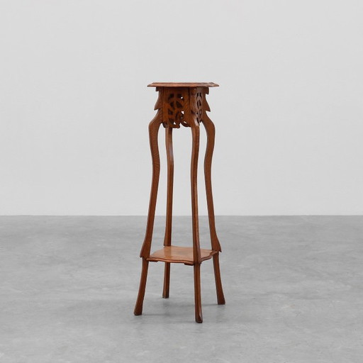 Piedistallo alto Art Déco in rovere a 2 livelli, Francia ca. 1915