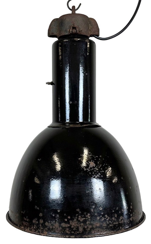 Rusty Industrial Bauhaus Black Enamel Pendant Lamp, 1930s