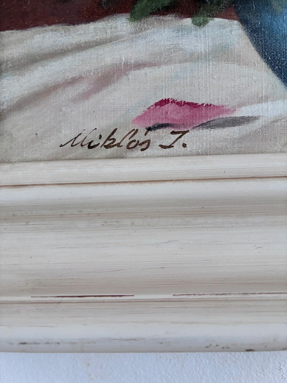 Image 1 of Peinture à l'huile originale vintage représentant des roses, signée.