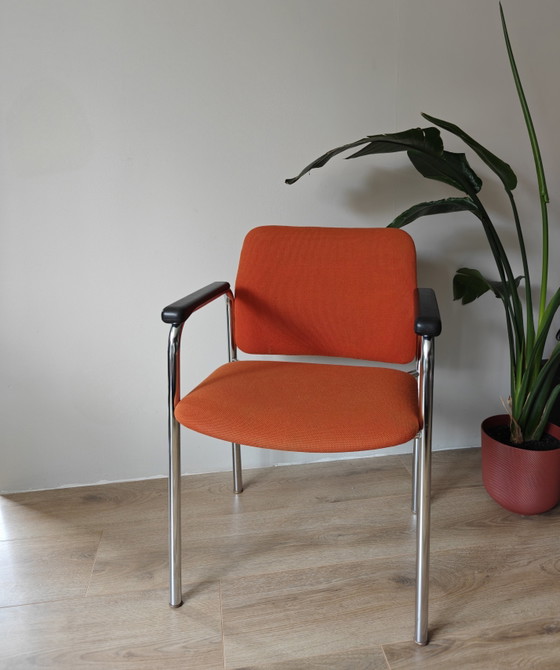 Image 1 of Vergaderstoel chroom & oranje stoffering