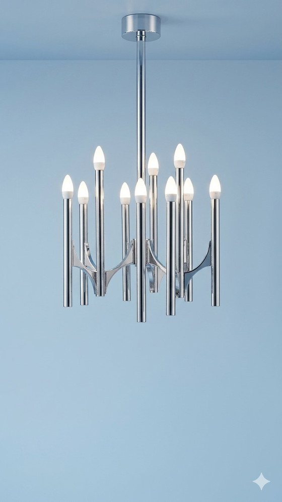 Image 1 of Gaetano Sciolari Nine-Light Iconic Chandelier, 1970s