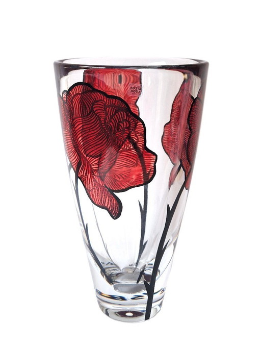 Kosta Boda - Heavy vase with roses "Tattoo" by Ludvig Löfgren - Signed