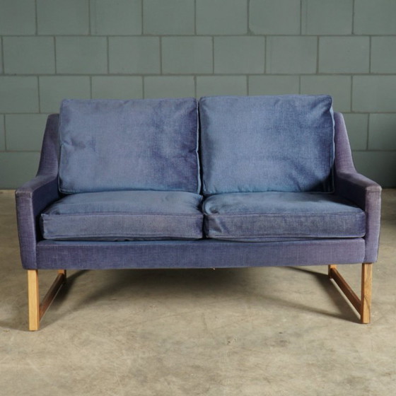 Vintage Tweezitsbank – Blauw Velours – JAB Anstoetz – Jaren 70 – 2 zitsbanken, Wood, Velvet (photo 8 of 11)