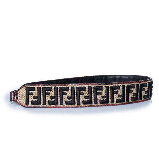Image 1 of Correa de hombro Fendi de rafia y piel de pitón