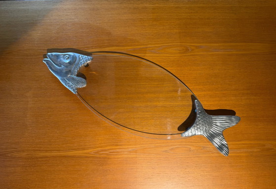 Plateau poisson vintage en verre par BMF Fritz Nagel, Accessoires de table, Métal, Argenté (photo 7 sur 9)