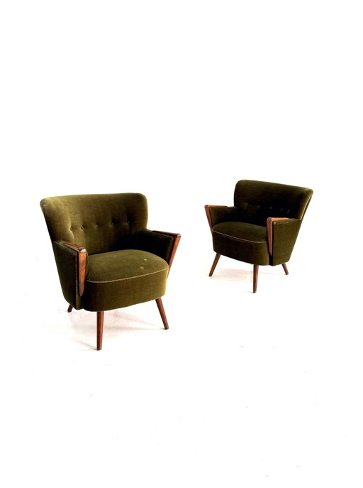 Ensemble de 2 fauteuils cocktail vintage années 60 – Wood, Textile