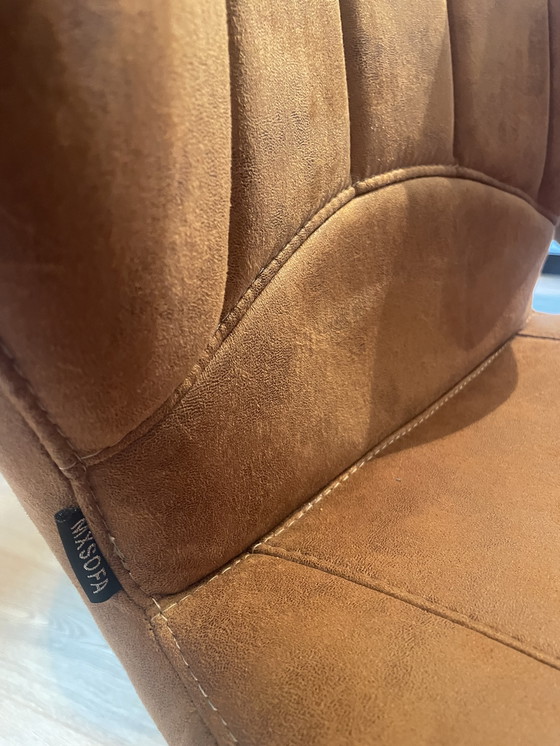 Image 1 of 4 di 6 cognac nubuck MXSOFA stoelen EN eiken tafel in bootvorm 180