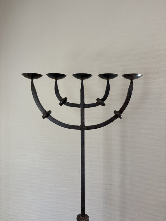 Image 1 of  Vintage brutalistische smeedijzeren 5armige kandelaar h90cm