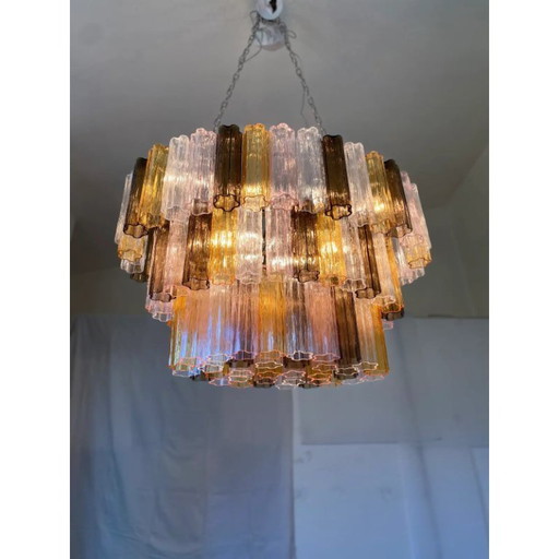 Contemporary Huge Multicolour "Tronchi" Murano Glass Chandelier in Venini Style