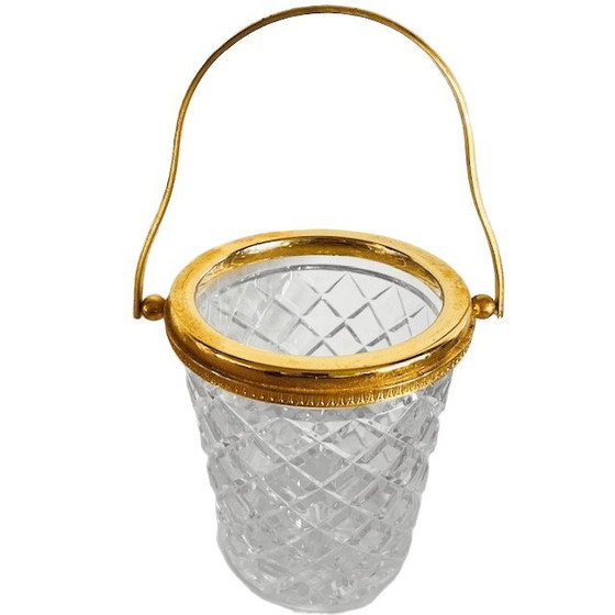 Image 1 of Mid-century crystal ice bucket, 24k gold plated, 1950s