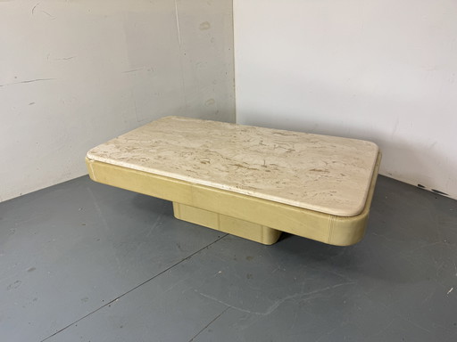 Brutalist De Sede DS84 leather and travertin Coffee table