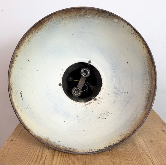 Image 1 of Large Industrial Factory Black Pendant Lamp with Cast Iron Top, 1950s