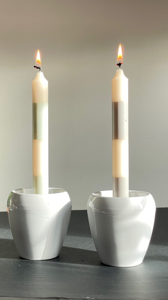 Image 1 of Pair of White Ceramic Candlesticks