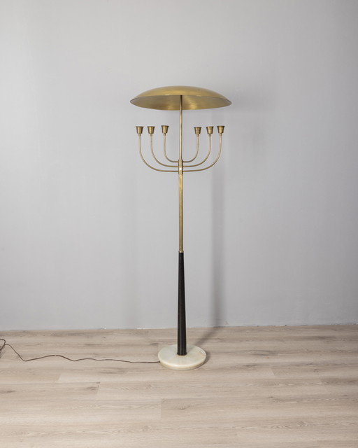 Lampadaire vintage des années 1950 en onyx et laiton doré design italien