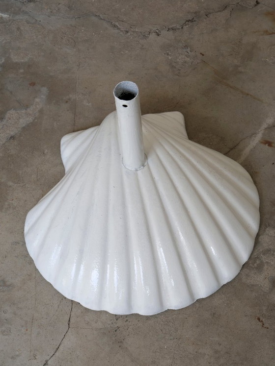 Image 1 of vintage garden parasol with cast iron base and seashell design by Fermob