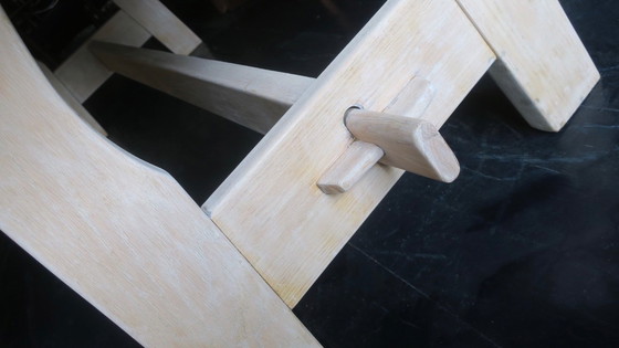 Image 1 of Large Brutalist Limed Oak Trestle Table 1940s