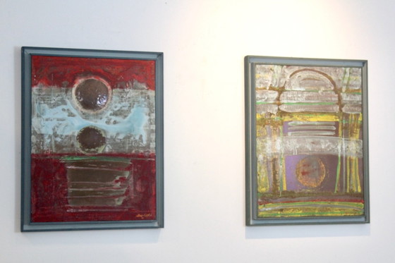 Conjunto de Pinturas Abstractas Escultóricas Chapadas en Cobre, Pinturas y dibujos, Amarillo (foto 5 de 10)