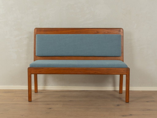 70s upholstered wooden bench in blue