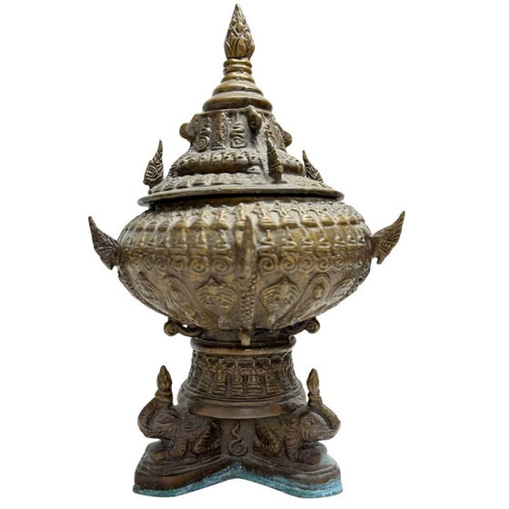 Antique Thai Bronze Reliquary with Elephants and Sacred Amulet – Sculpture (photo 3 of 12)