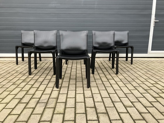 Image 1 of 8x Cassina Cab chair Mario Bellini Black Harness Leather