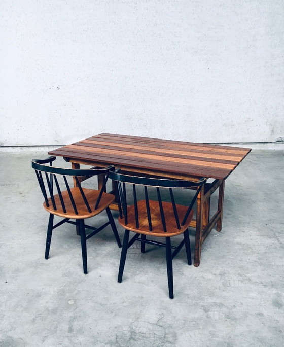 Image 1 of Table de jardin ou de cuisine en bois patiné, design années 1970