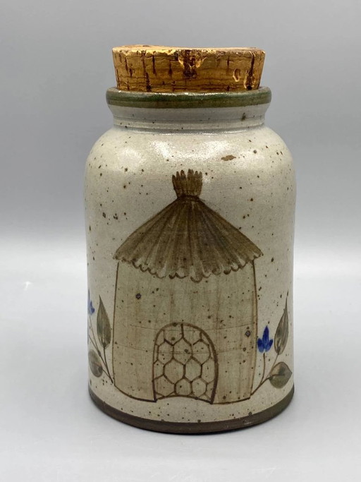 Artisan Corsican Pottery Oletta Hand-painted Paillote Design Stoneware Pot with Cork Stopper – servies