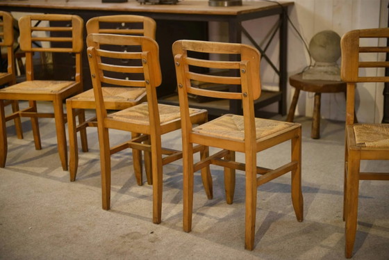 Set of 6 Pierre Cruège chairs from the 1950s. – Dining chairs, Wood, Mid Century Modern (photo 11 of 14)
