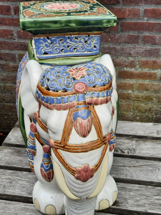 Image 1 of Vintage glazed figurative ceramic Chinese royal elephant garden stool, 20th century