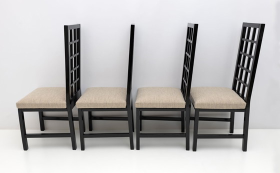 Image 1 of Vier Mackintosh-stijlen zwart gelakte stoelen met hoge rug, 1979