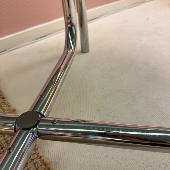 Image 1 of Curved tubular chrome coffee table with round glass top