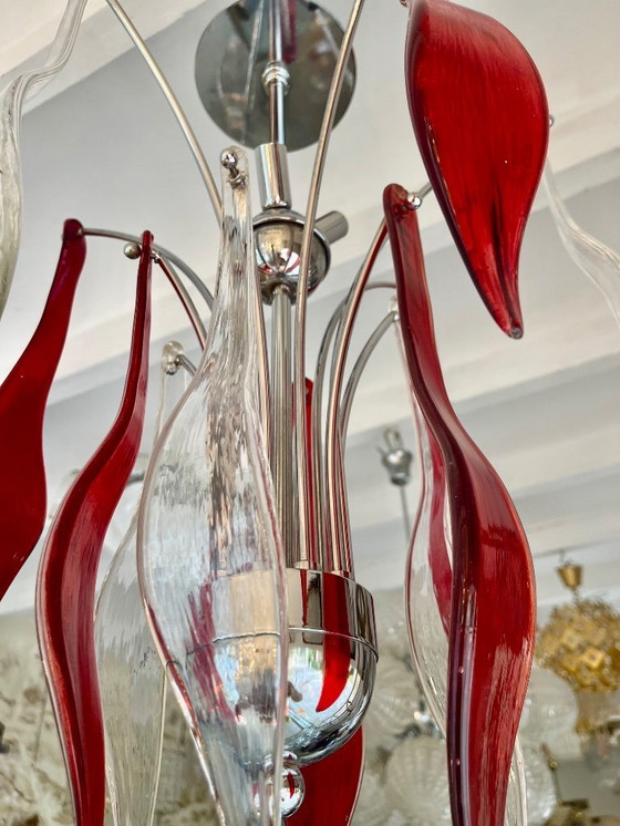 Image 1 of Kronleuchter Muranoglas zweifarbig Chrom , Italien 1990