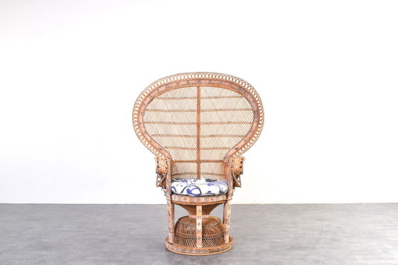Image 1 of Fauteuil Emmanuelle en osier à motif paon, style Mid-Century, de Kok Maison, années 1970