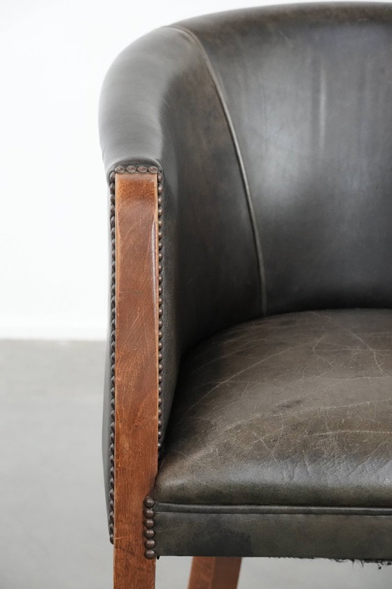 Image 1 of Sedia a vasca/sedia laterale in pelle di mucca e legno con una combinazione di colori bella e robusta