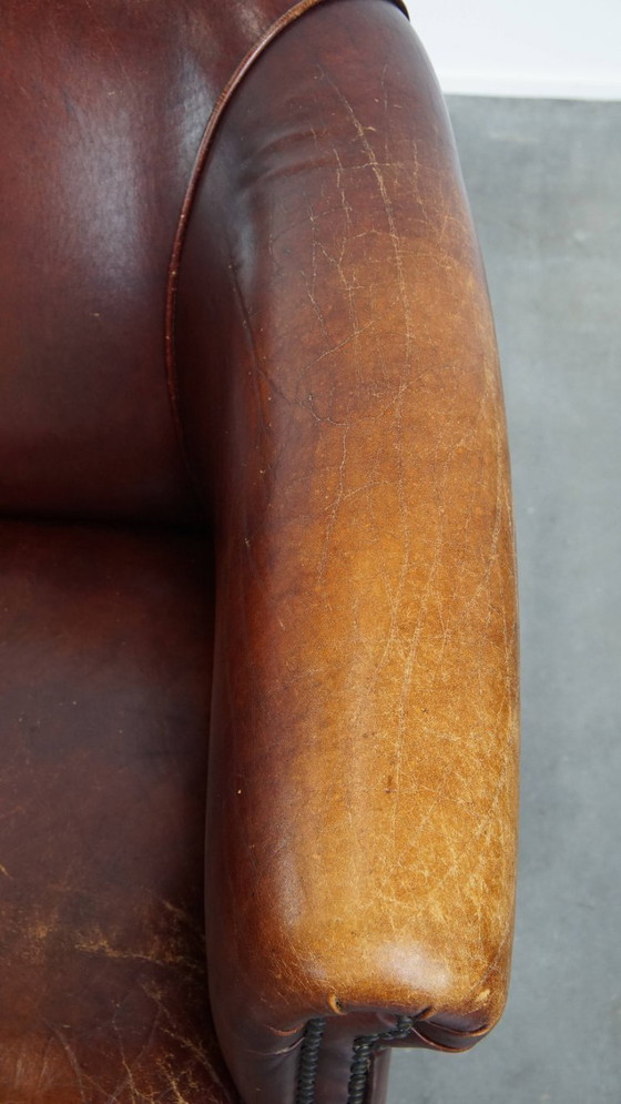 Image 1 of Sedia club in pelle di vacchetta in stile inglese con cuscino di seduta fisso