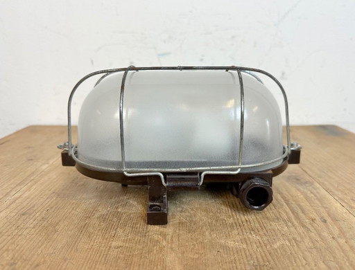 Industrial Brown Bakelite Wall Light with Milk Glass, 1960s